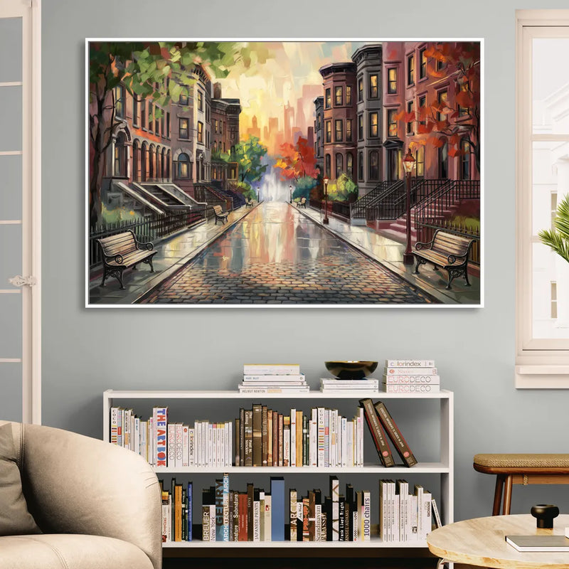 Boston Historic Neighborhoods Living Room - White Canvas Wall Art