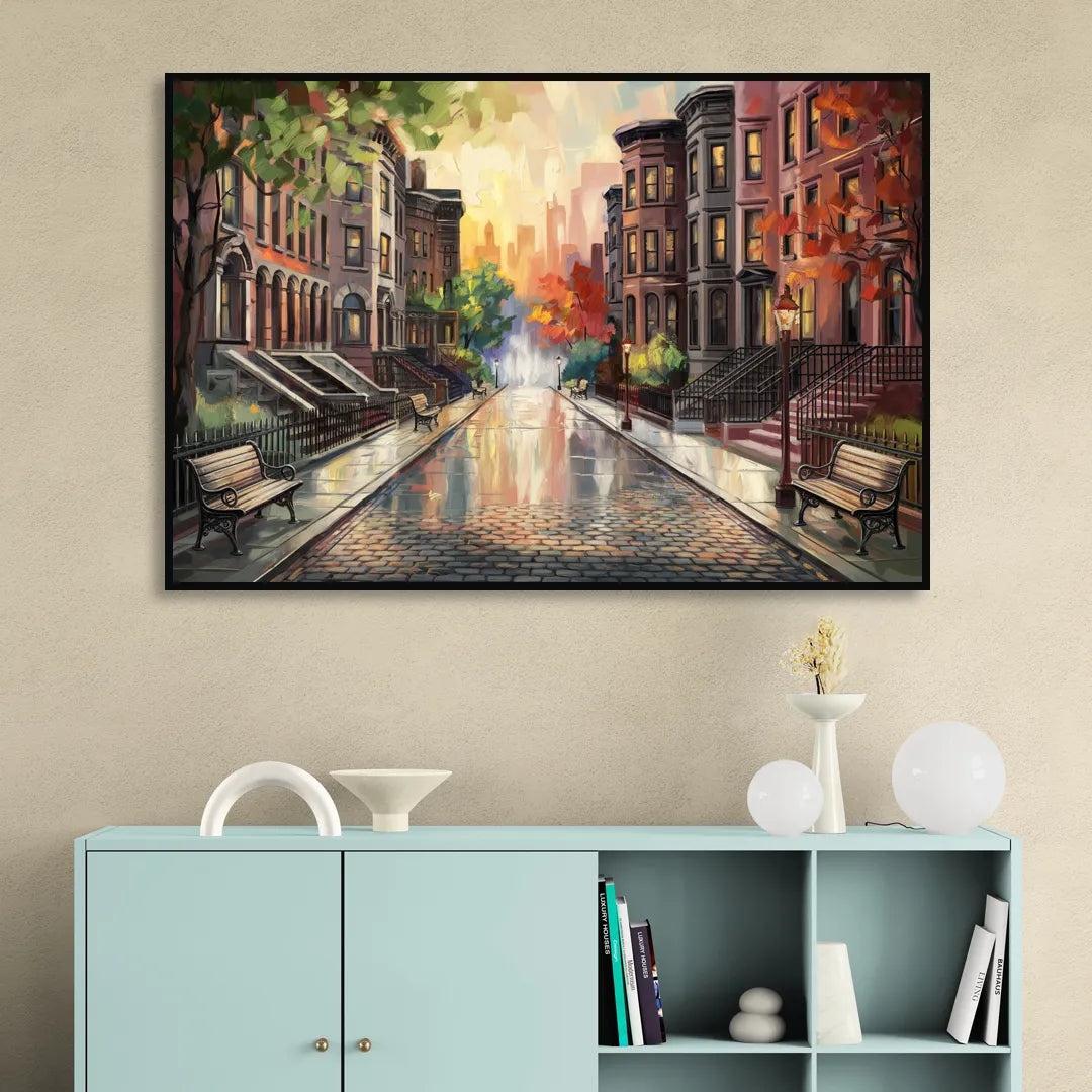 Boston Historic Neighborhoods Sitting Room - Black Canvas Wall Art