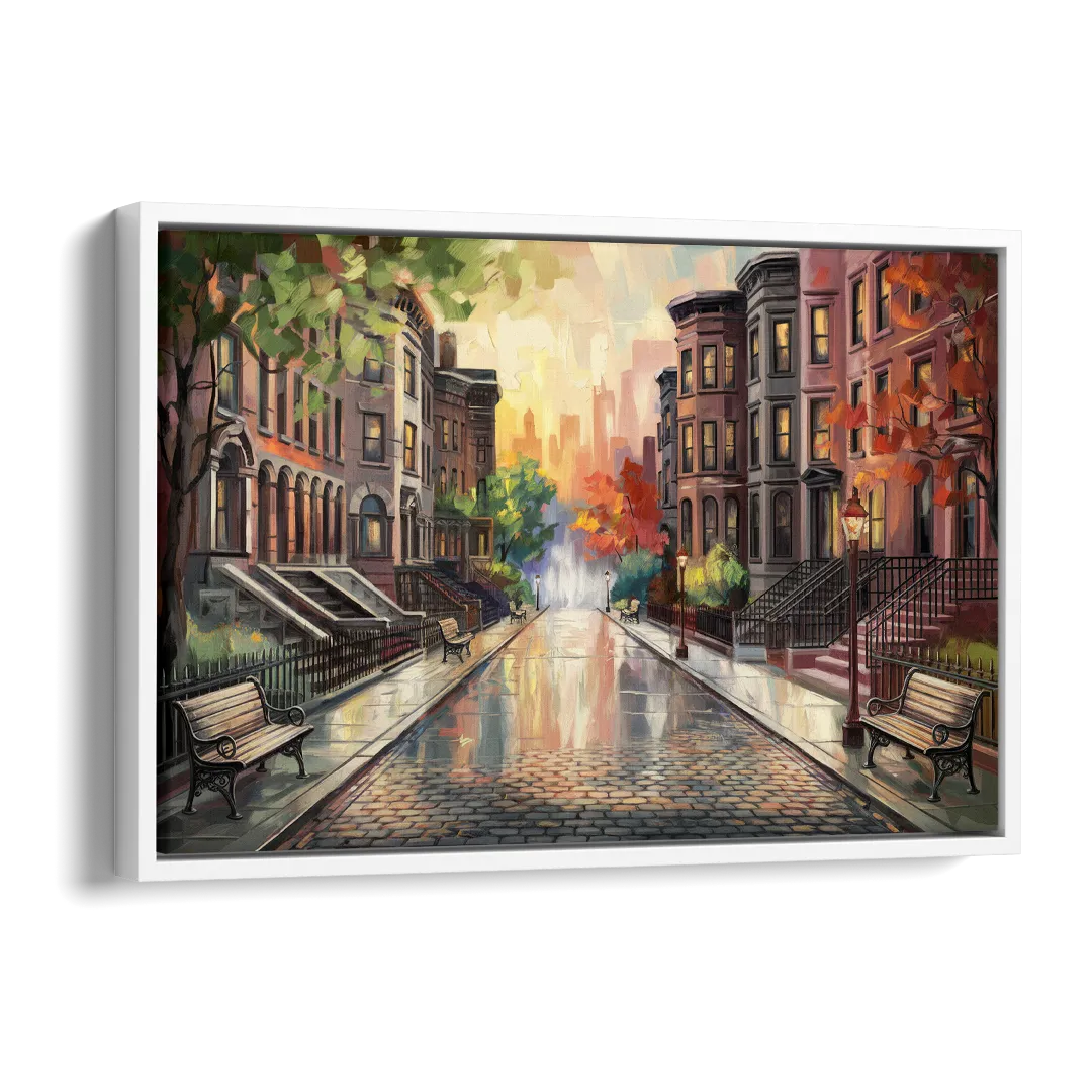 Boston Historic Neighborhoods Side - White Canvas Wall Art