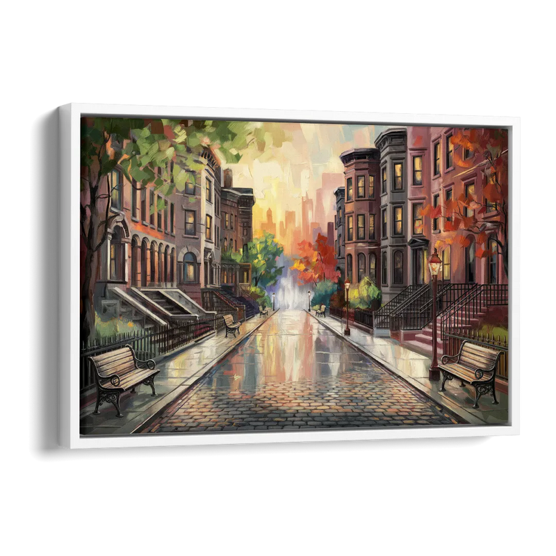 Boston Historic Neighborhoods Side - White Canvas Wall Art