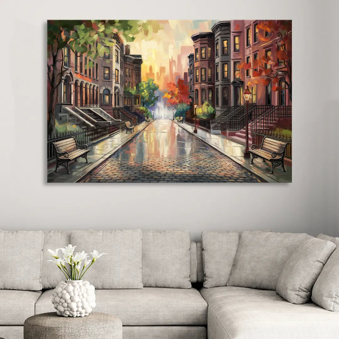 Boston Historic Neighborhoods Sitting Room - Canvas Wall Art