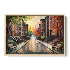 Boston Historic Neighborhoods - Oak Framed Canvas Wall Art - Front