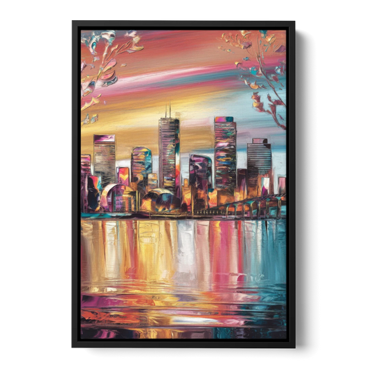 Boston Iconic Skyline Silhouette - Black Framed Canvas Wall Art - Front