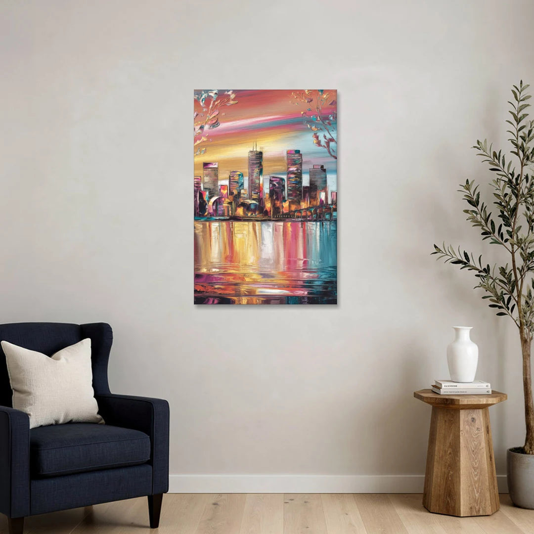 Boston Iconic Skyline Silhouette - Canvas Wall Art - Sofa - 24x36