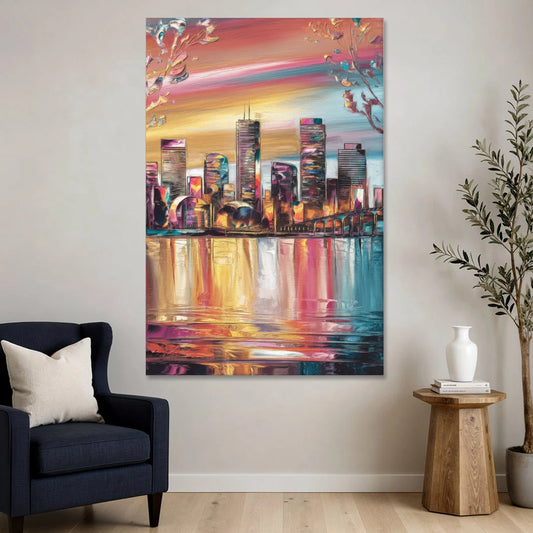 Boston Iconic Skyline Silhouette - Canvas Wall Art - Sofa - 40x60