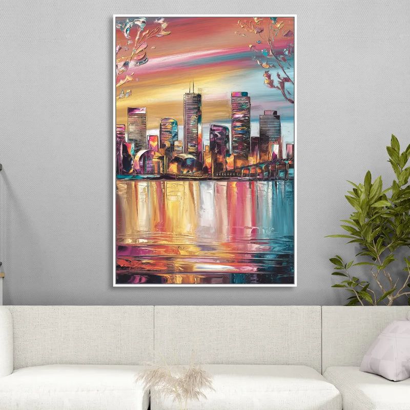 Boston Iconic Skyline Silhouette Living Room - White Canvas Wall Art