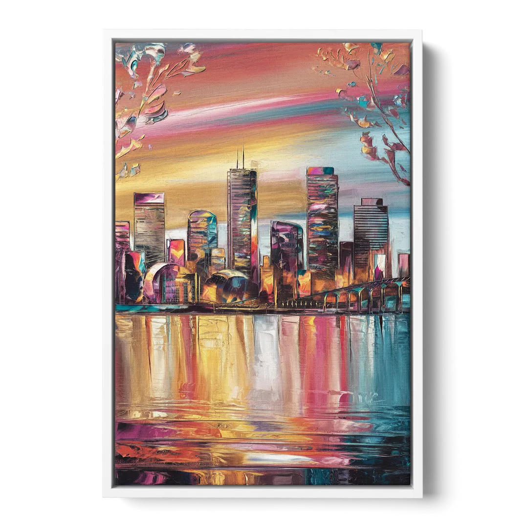Boston Iconic Skyline Silhouette Front - White Canvas Wall Art