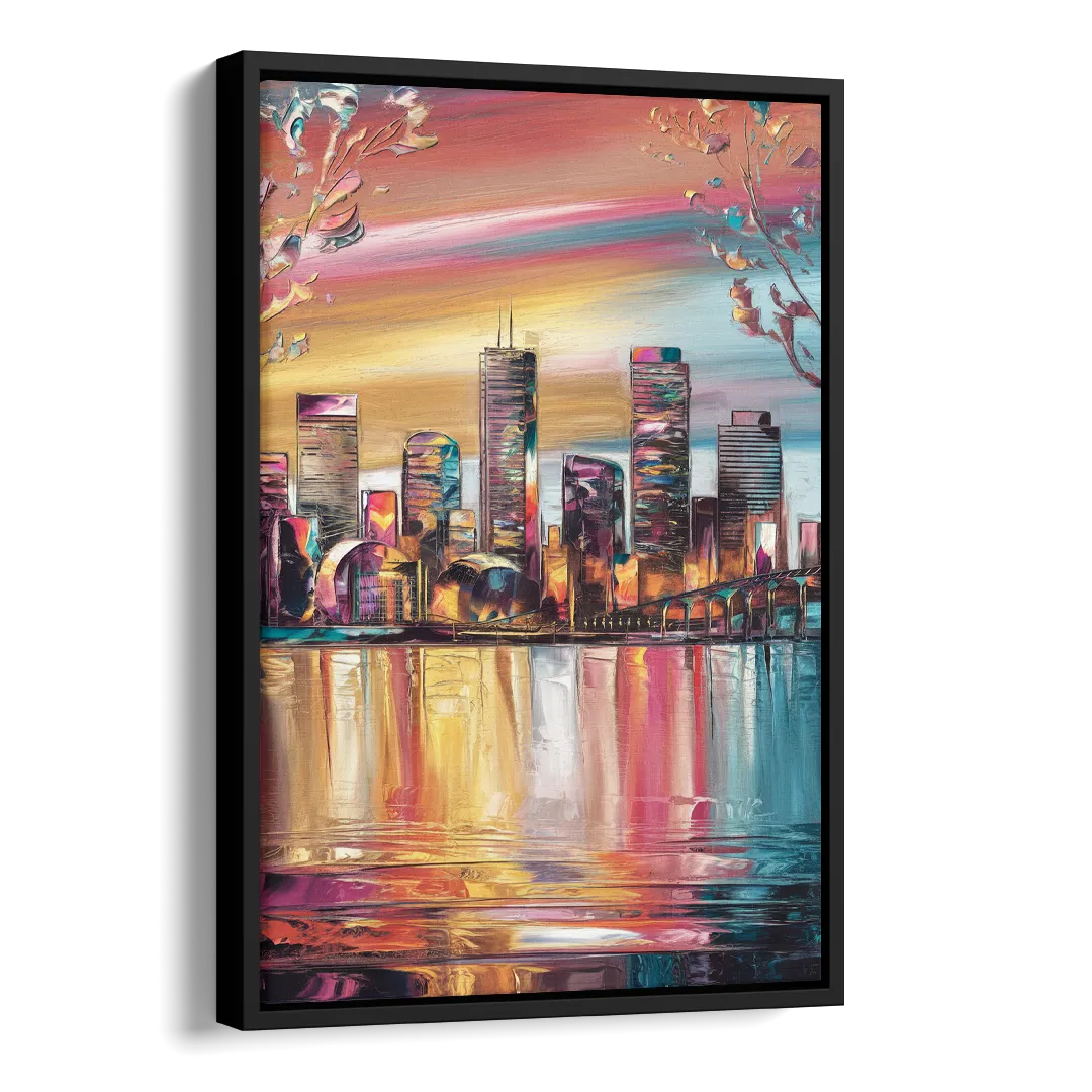 Boston Iconic Skyline Silhouette Side - Black Canvas Wall Art