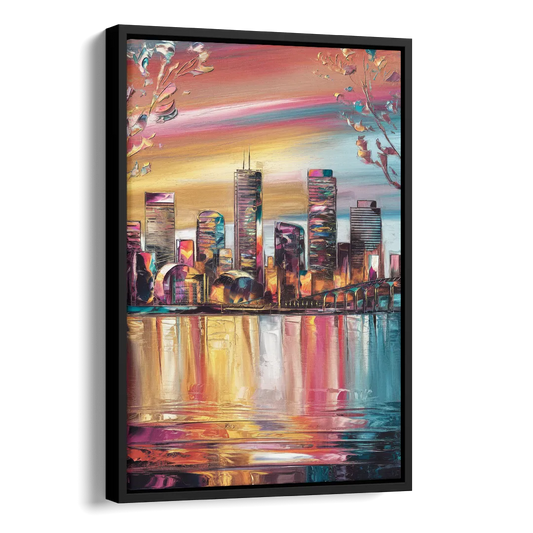 Boston Iconic Skyline Silhouette Side - Black Canvas Wall Art