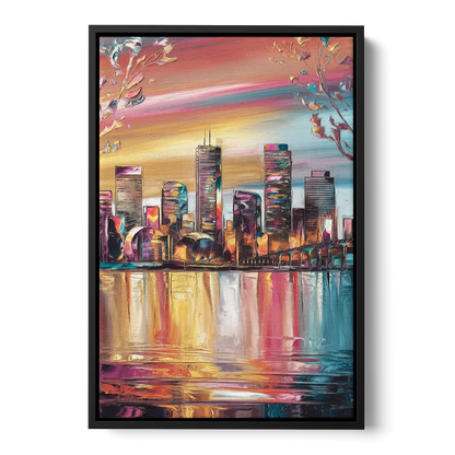 Boston Iconic Skyline Silhouette Front - Black Canvas Wall Art