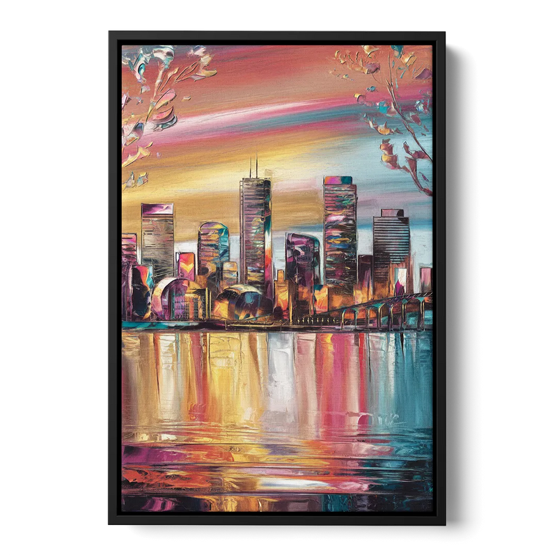 Boston Iconic Skyline Silhouette Front - Black Canvas Wall Art