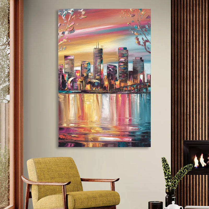 Boston Iconic Skyline Silhouette Living Room - Canvas Wall Art