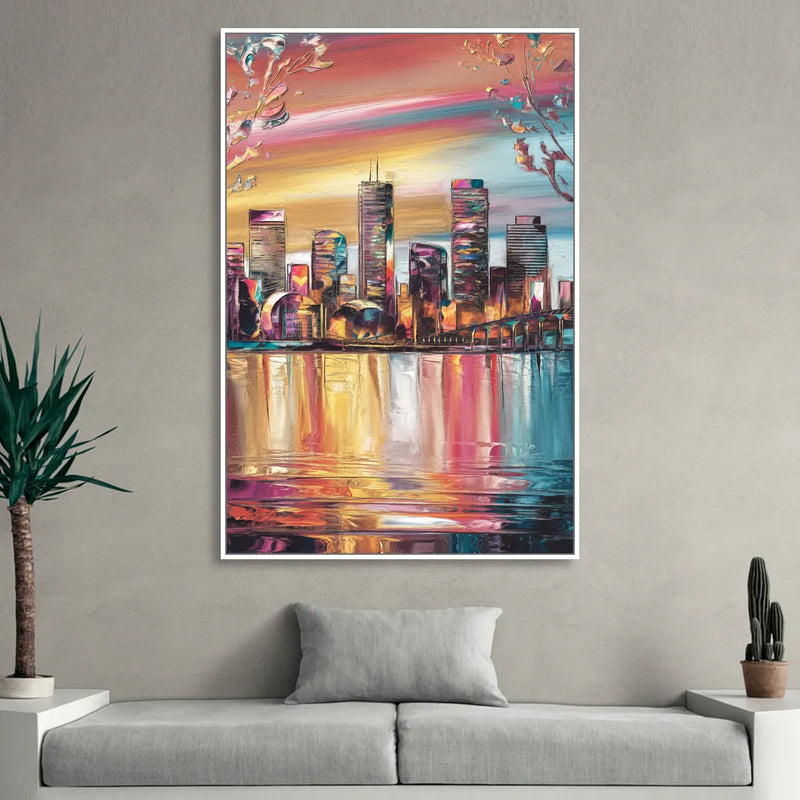 Boston Iconic Skyline Silhouette Sitting Room - White Canvas Wall Art