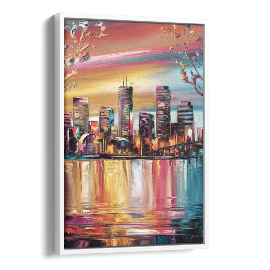 Boston Iconic Skyline Silhouette Side - White Canvas Wall Art