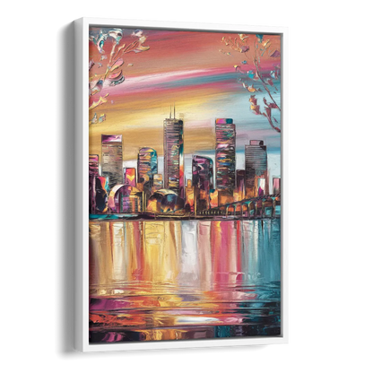 Boston Iconic Skyline Silhouette Side - White Canvas Wall Art