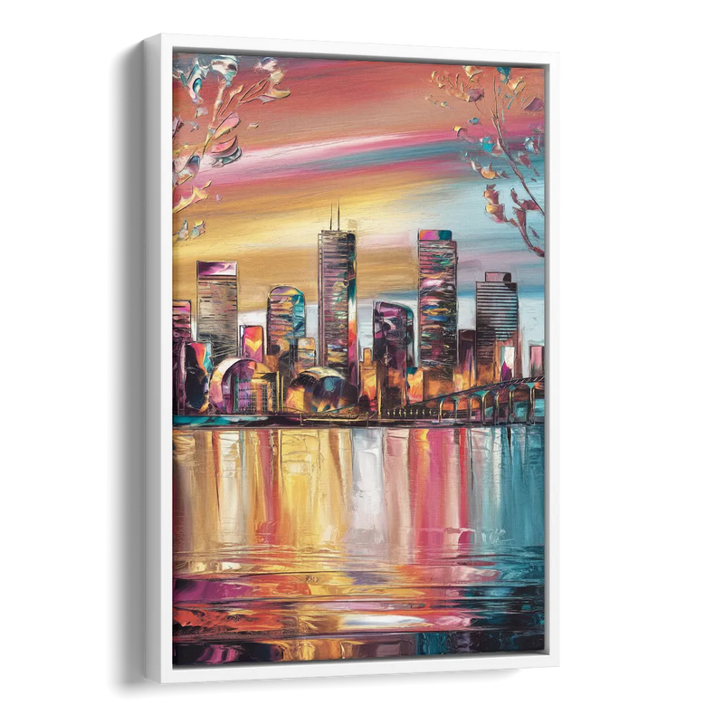 Boston Iconic Skyline Silhouette Side - White Canvas Wall Art
