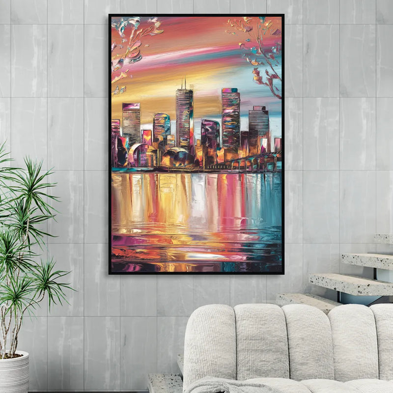 Boston Iconic Skyline Silhouette Living Room - Black Canvas Wall Art