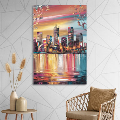 Boston Iconic Skyline Silhouette Sitting Room - Canvas Wall Art