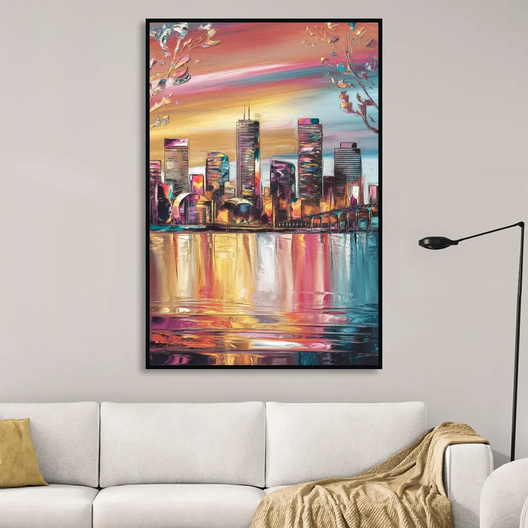 Boston Iconic Skyline Silhouette Sitting Room - Black Canvas Wall Art