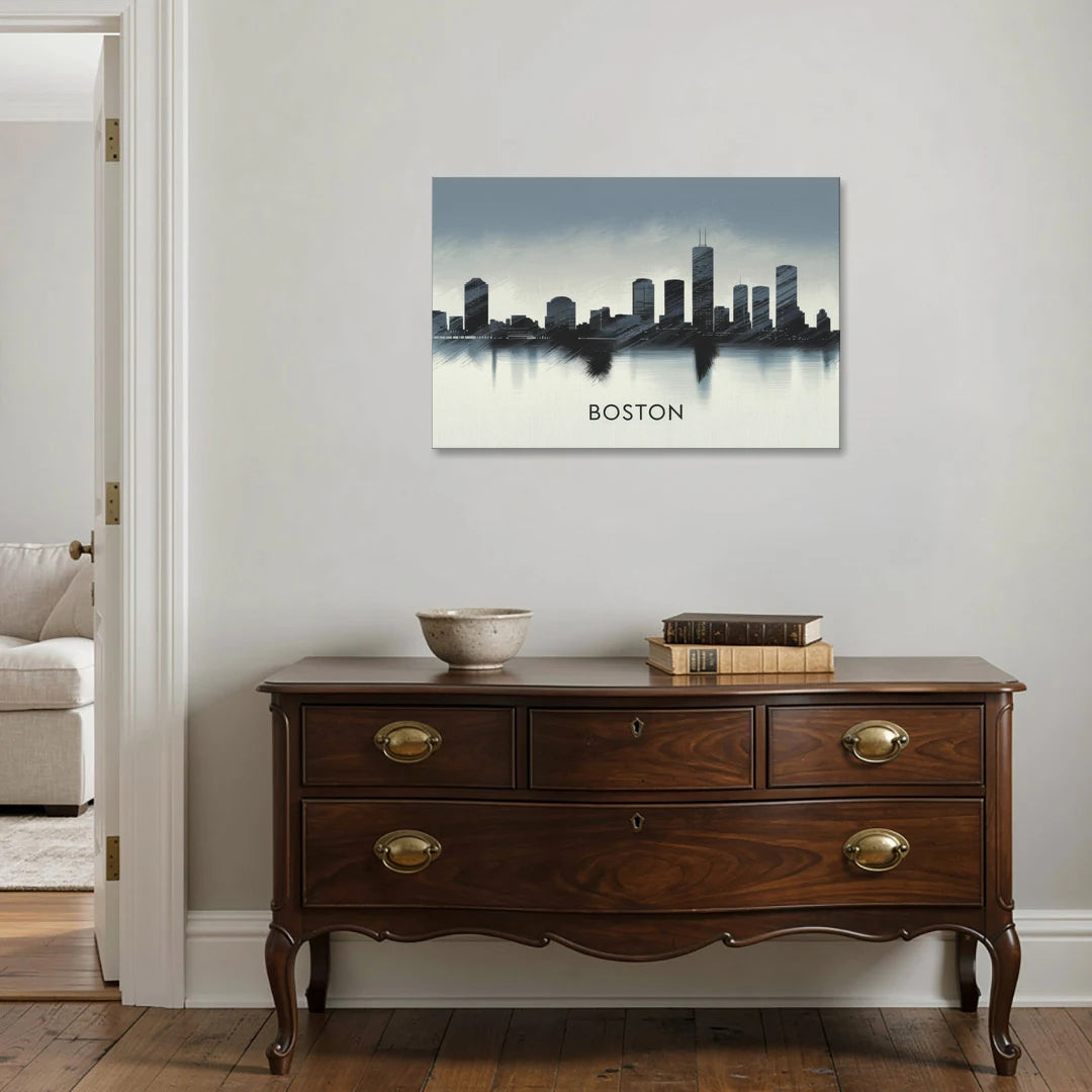 Boston Skyline In Fog - Canvas Wall Art - Coffee Table - 36x24