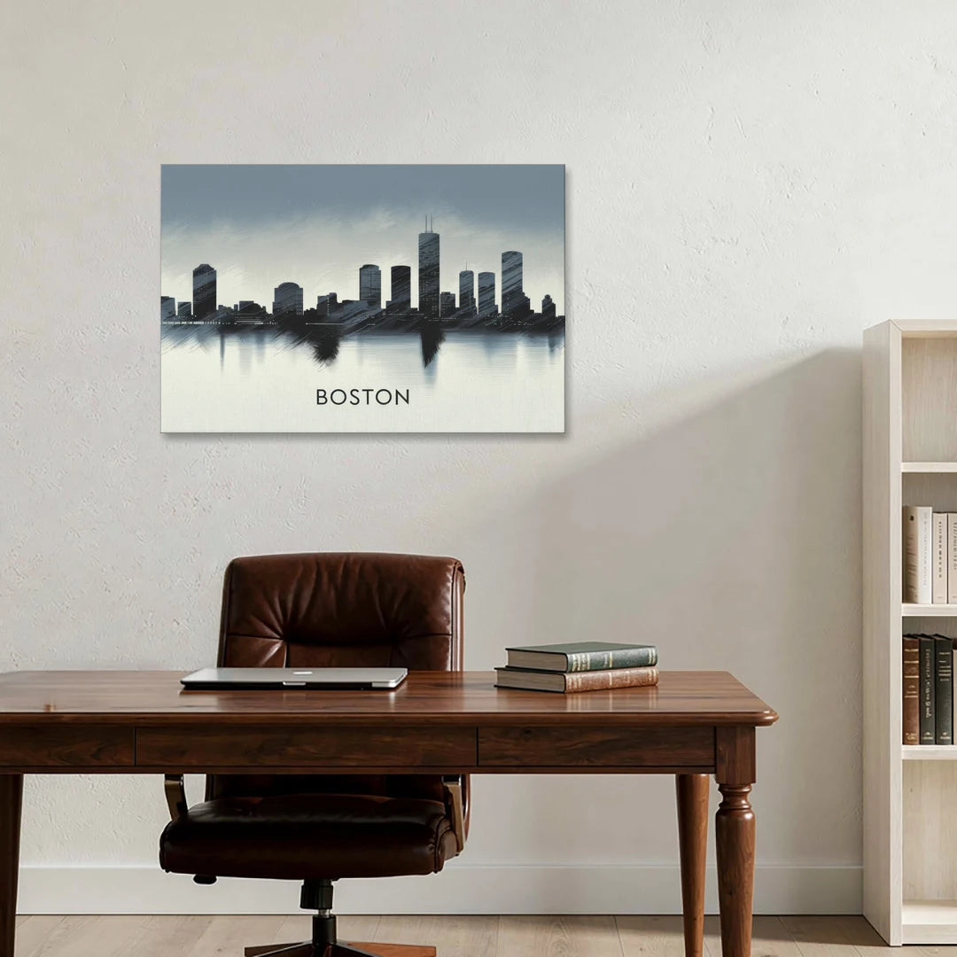 Boston Skyline In Fog - Canvas Wall Art - Office - 36x24