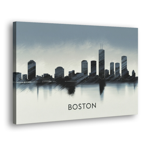 Boston Skyline In Fog - Canvas Wall Art - Side