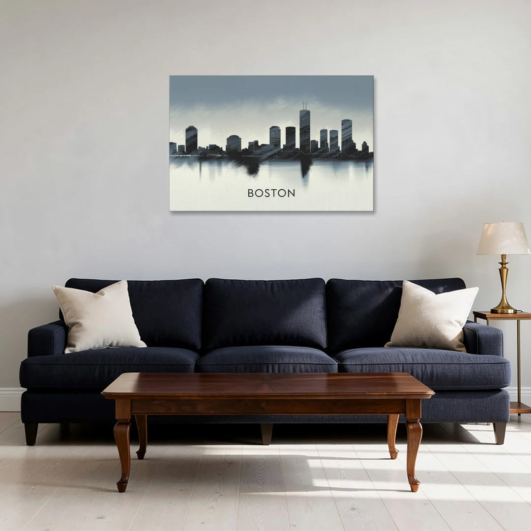Boston Skyline In Fog - Canvas Wall Art - Sofa - 36x24