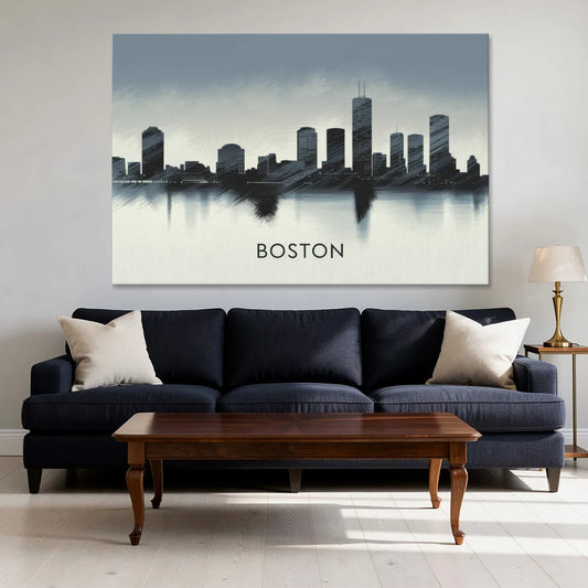 Boston Skyline In Fog - Canvas Wall Art - Sofa - 60x40