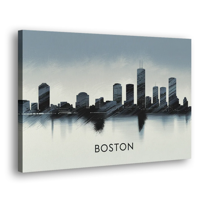 Boston Skyline In Fog Side - Canvas Wall Art