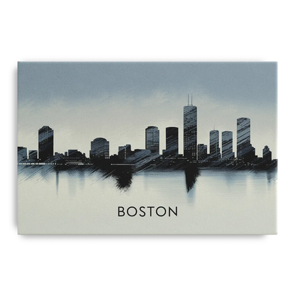 Boston Skyline In Fog Front - Canvas Wall Art