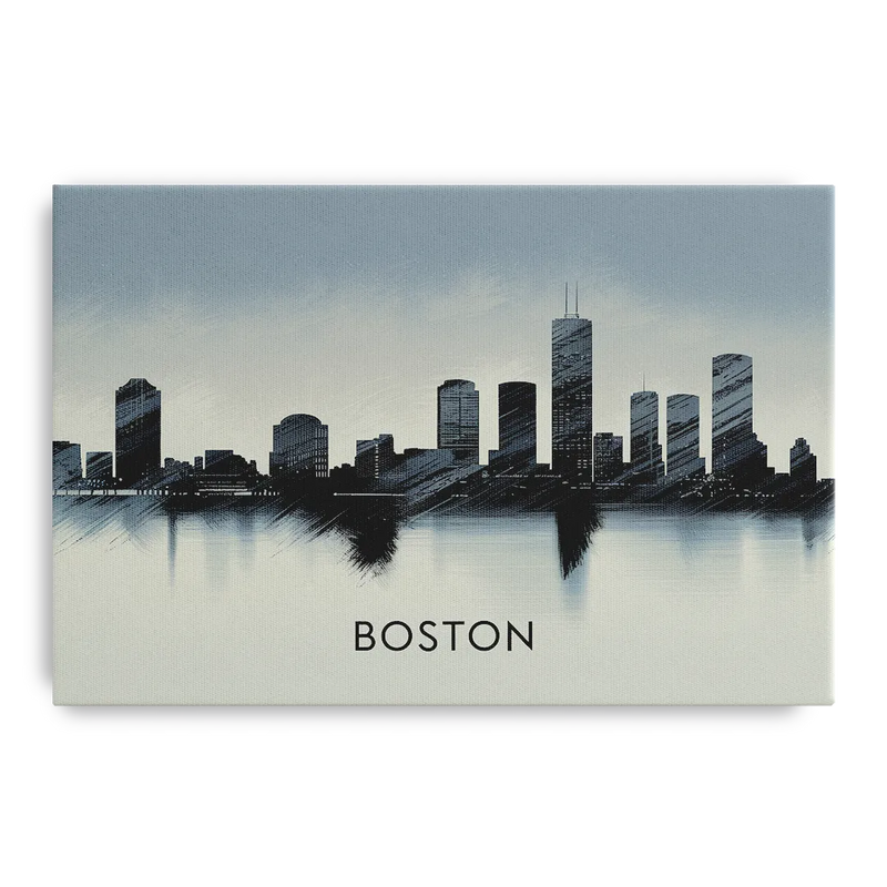 Boston Skyline In Fog Front - Canvas Wall Art