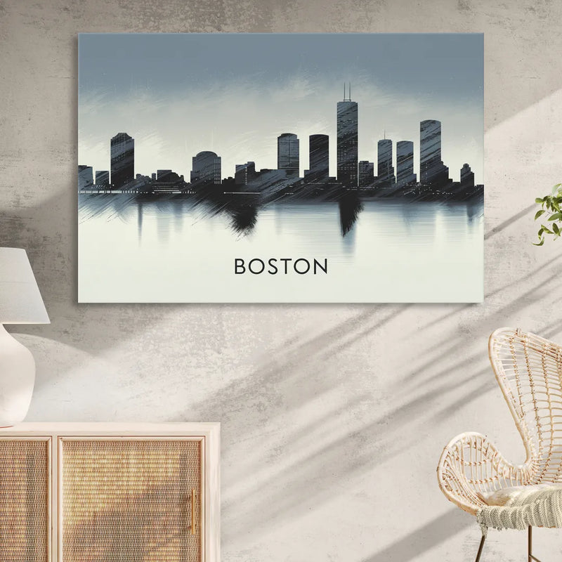 Boston Skyline In Fog Sitting Room - Canvas Wall Art