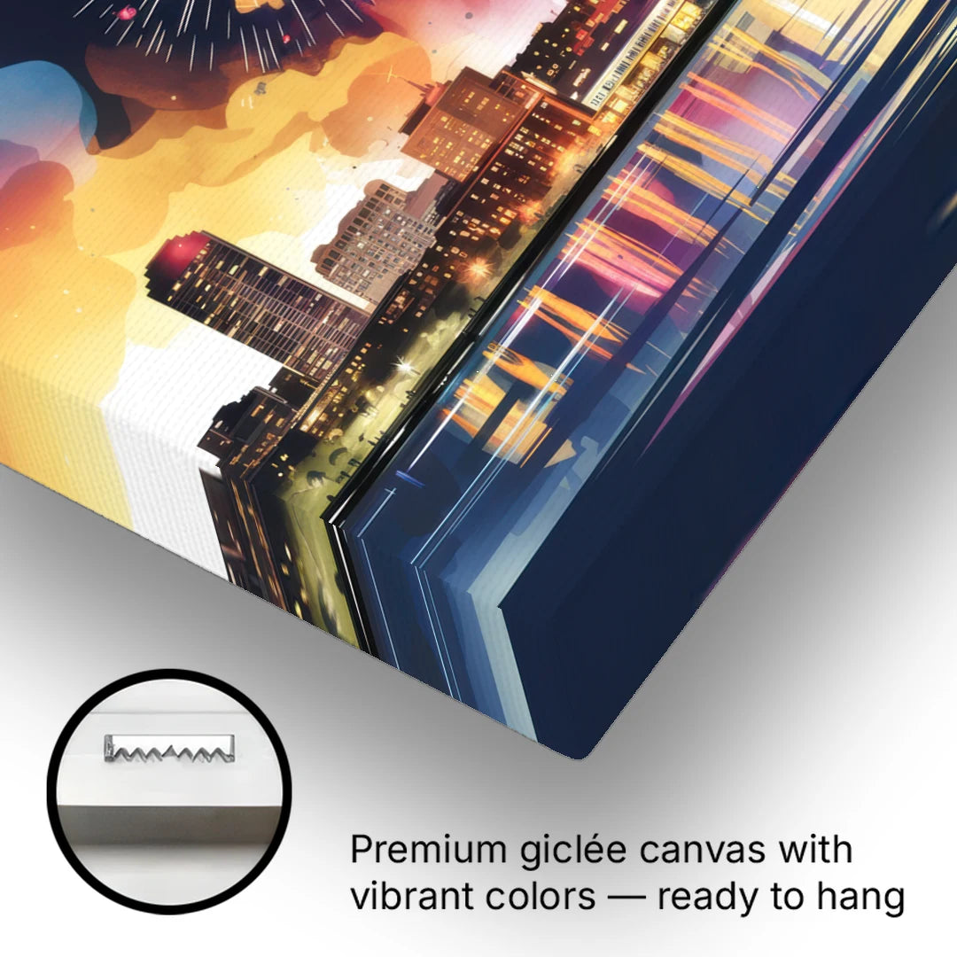 Boston Skyline With Fireworks - Canvas Wall Art - Gallery Wrap Corner