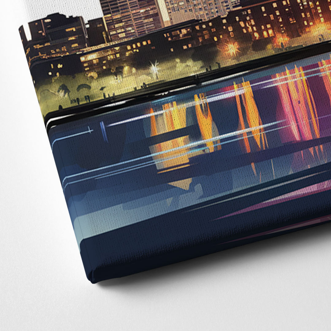 Boston Skyline With Fireworks Canvas Close Up