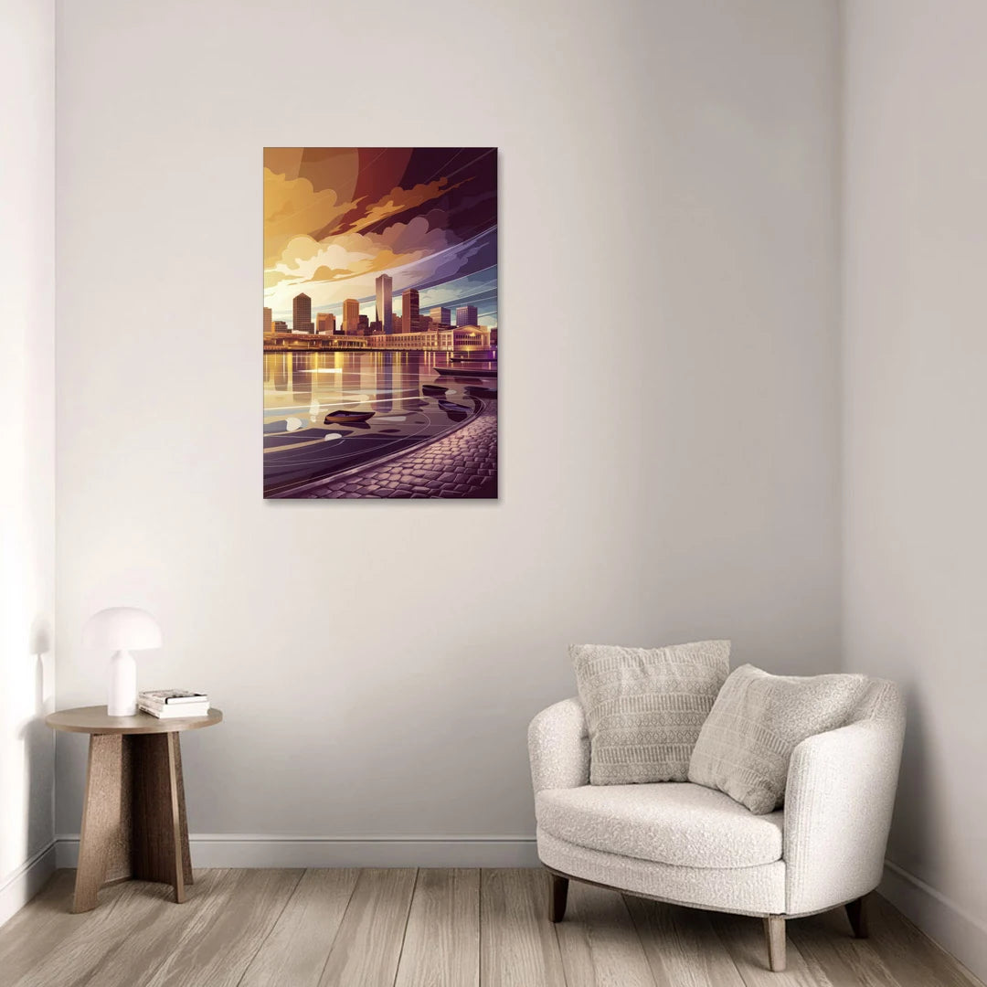Boston Skyline at Sunset - Canvas Wall Art - Sofa - 24x36