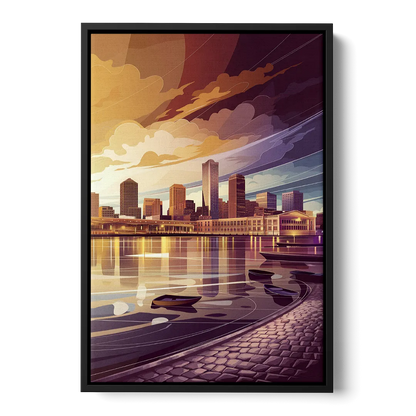 Boston Skyline at Sunset Front - Black Canvas Wall Art