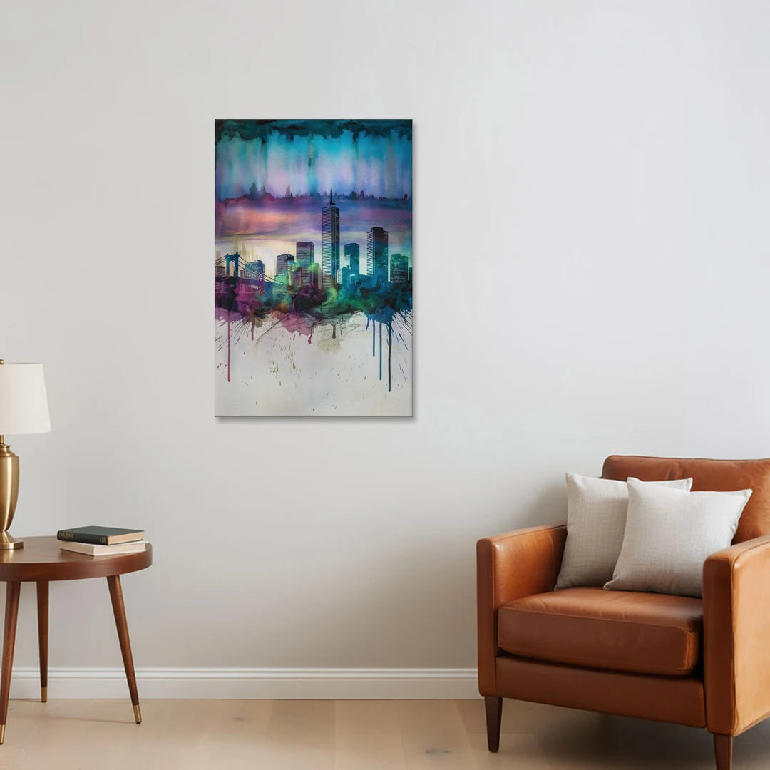 Boston Skyline in Watercolor - Canvas Wall Art - Sofa - 24x36