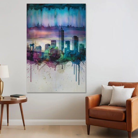 Boston Skyline in Watercolor - Canvas Wall Art - Sofa - 40x60