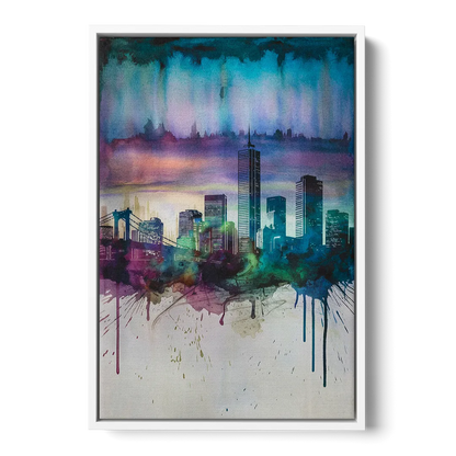 Boston Skyline in Watercolor Front - White Canvas Wall Art