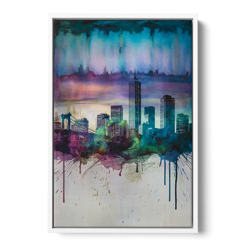Boston Skyline in Watercolor Front - White Canvas Wall Art