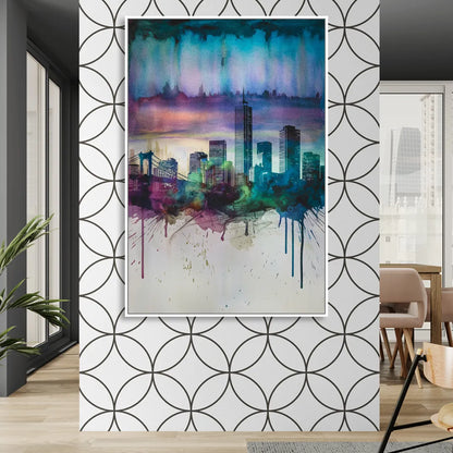 Boston Skyline in Watercolor Sitting Room - White Canvas Wall Art