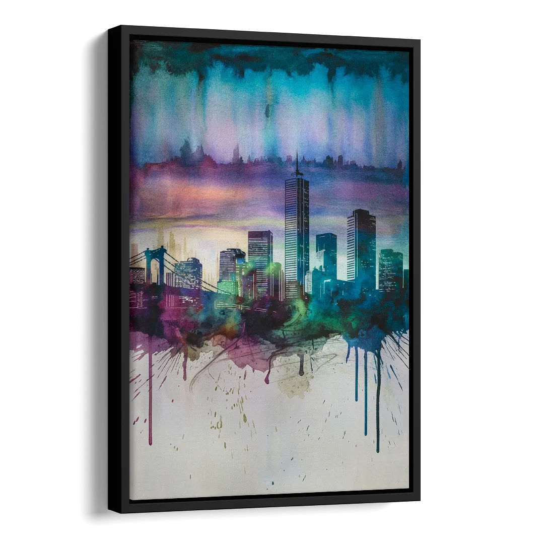Boston Skyline in Watercolor Side - Black Canvas Wall Art