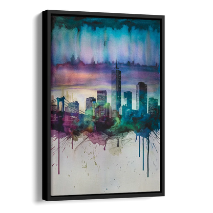 Boston Skyline in Watercolor Side - Black Canvas Wall Art
