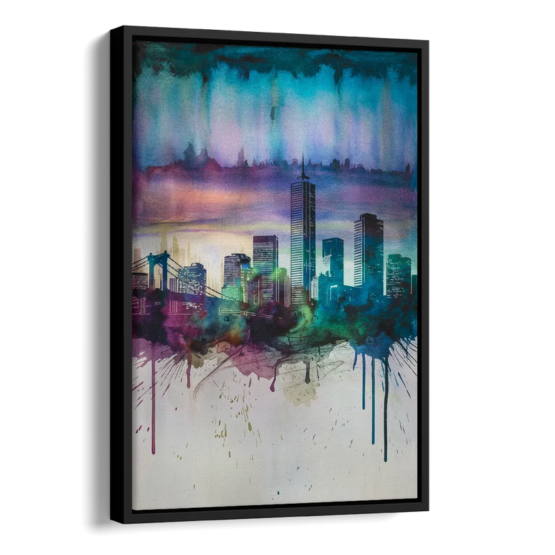 Boston Skyline in Watercolor Side - Black Canvas Wall Art