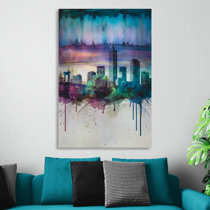 Boston Skyline in Watercolor Living Room - Canvas Wall Art
