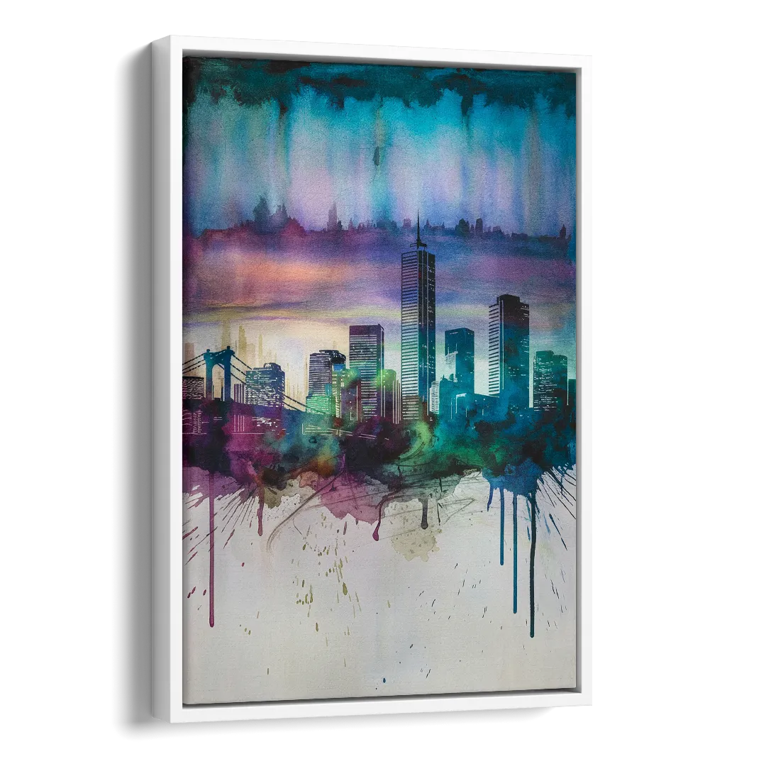 Boston Skyline in Watercolor Side - White Canvas Wall Art