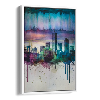 Boston Skyline in Watercolor Side - White Canvas Wall Art