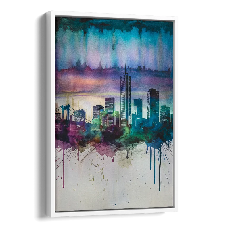 Boston Skyline in Watercolor Side - White Canvas Wall Art