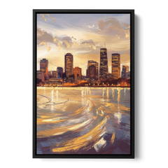 Boston Skyline with Charles River - Black Framed Canvas Wall Art - Front