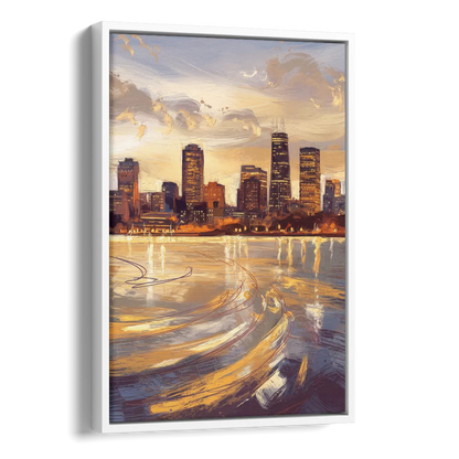Boston Skyline with Charles River Side - White Canvas Wall Art